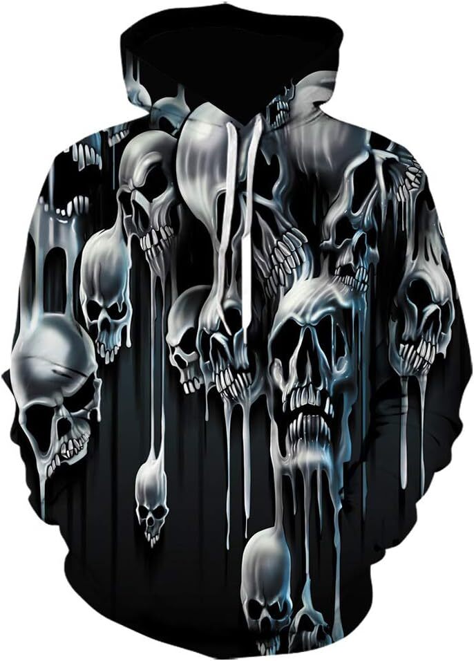 Hoodie for Mens Womens Hoodies Men Skull 3D Graphic Print Sweatshirts Pullover Tops with Pocket Graphic Cool and Handsome Skull Pattern