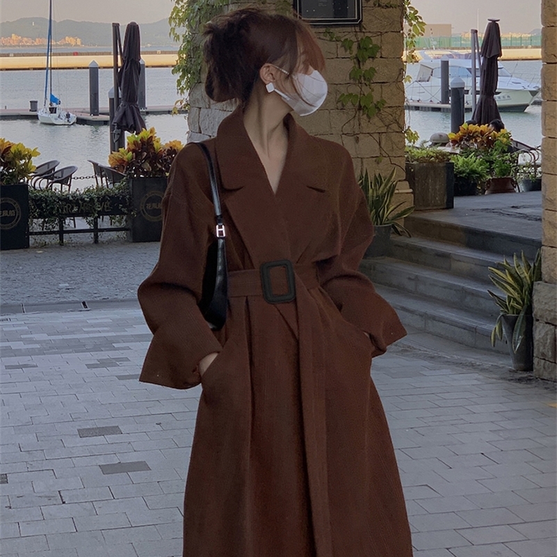 Lautaro Spring Autumn Long Brown Black Striped Oversized Trench Coat for Women Belt Clothes Runway Fashion 240926