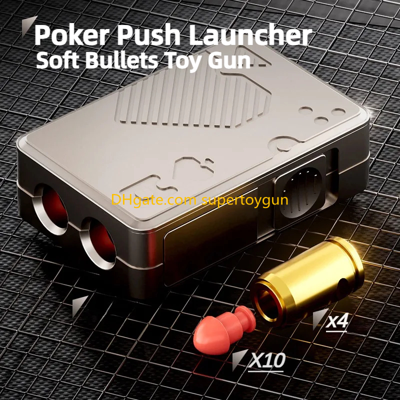 Alloy Poker Toy Gun Soft Bullet Shell Ejecting Shooting Model Pushing Card Pistol Launcher Decompression Toy for Adults Children