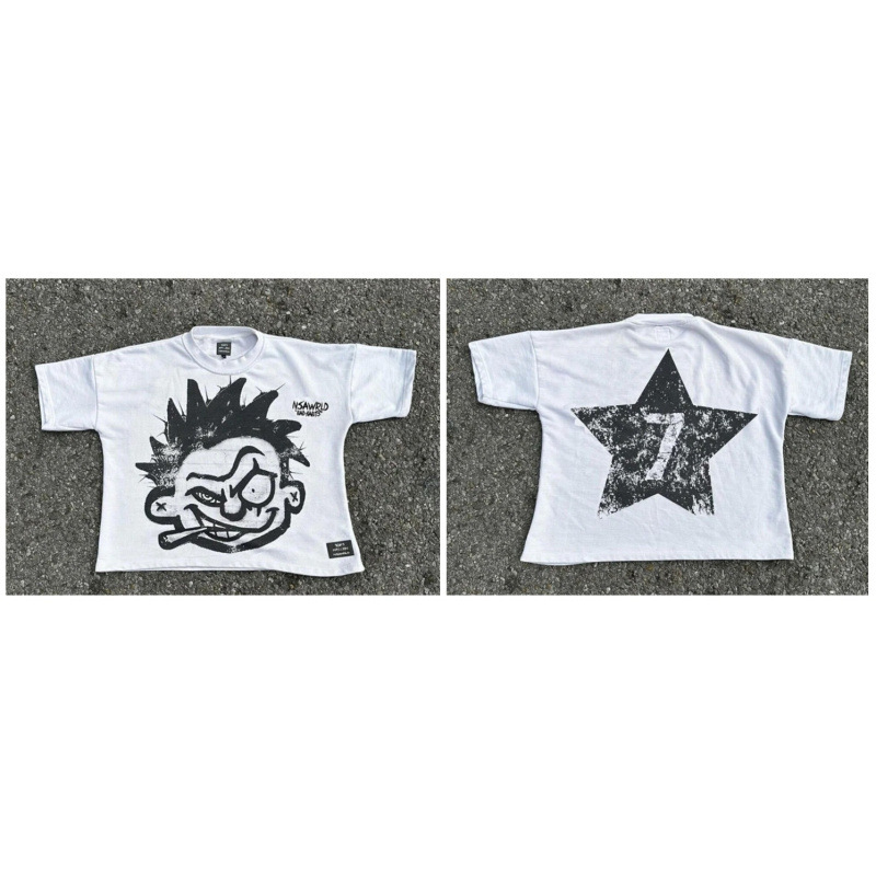 Y2k oversized cartoon pattern T-shirt, hip-hop Harajuku streetwear fashionable women casual round neck Gothic short sleeved top