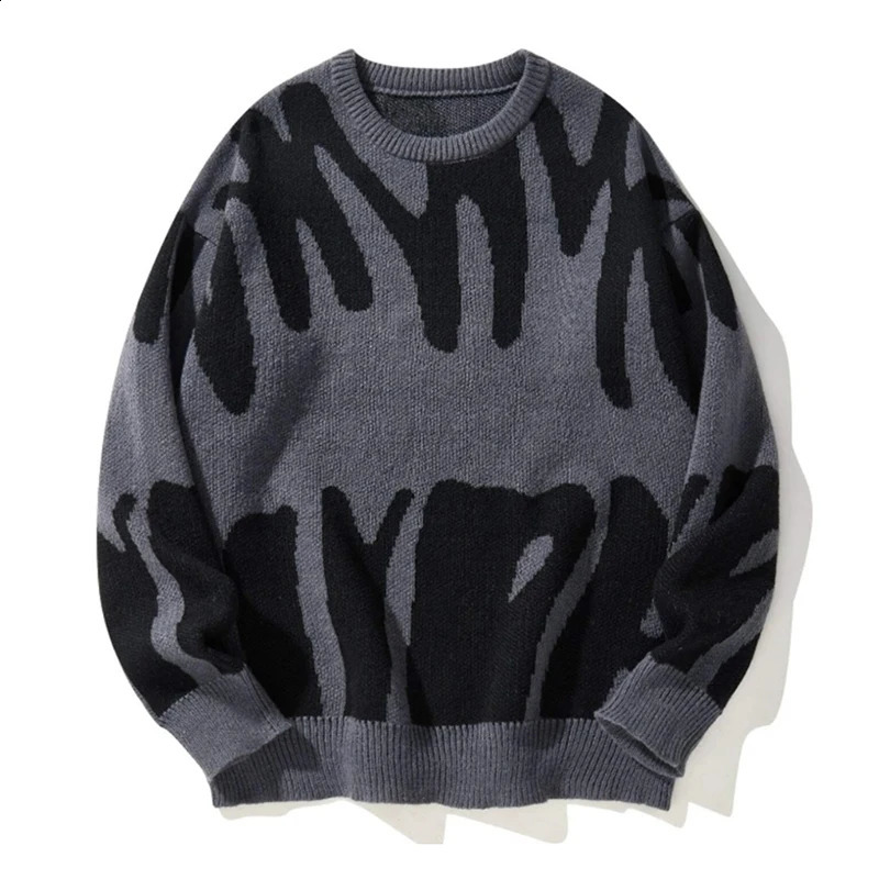 Winter Mens Korean Trend Round Neck Loose Colorblocking Sweater Vintage Y2K Casual Personality Hip-Hop Street Knit Tops 240927