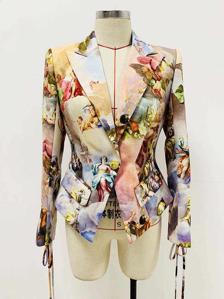 HIGH STREET Latest Fashion er Jacket Womens Retro Art Renaissance Printed Rope Lace Ultra Thin Fit Jacket 240927