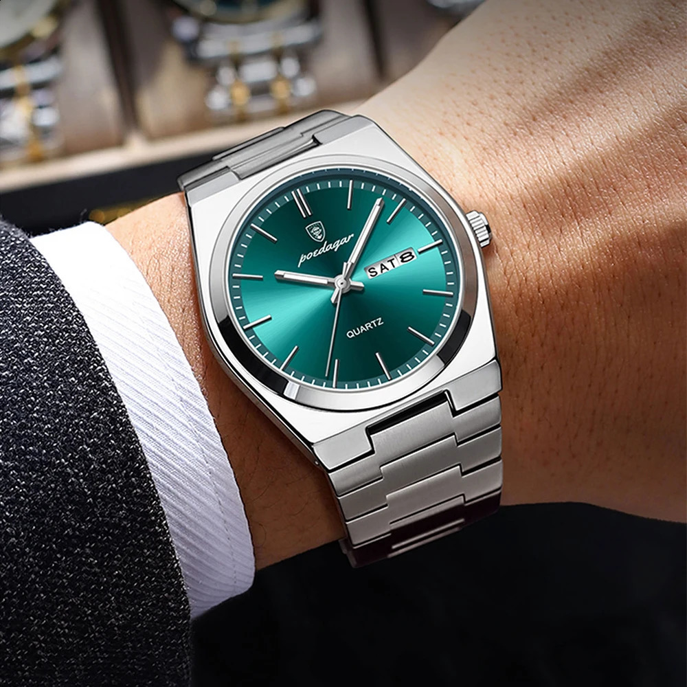 POEDAGAR Mens Watches Fine Steel Sport Fashion Original Quartz Watch for Man Waterproof Luminous Date Weel Gentleman Trend Relo 240919