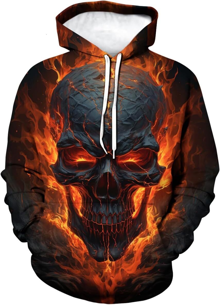 Hoodie for Mens Womens Mens Novelty Skull Print Hoodies Sweatshirt Pullover with Pocket Graphic Hoodies sweatshirt Pullover Long Sleeve trend