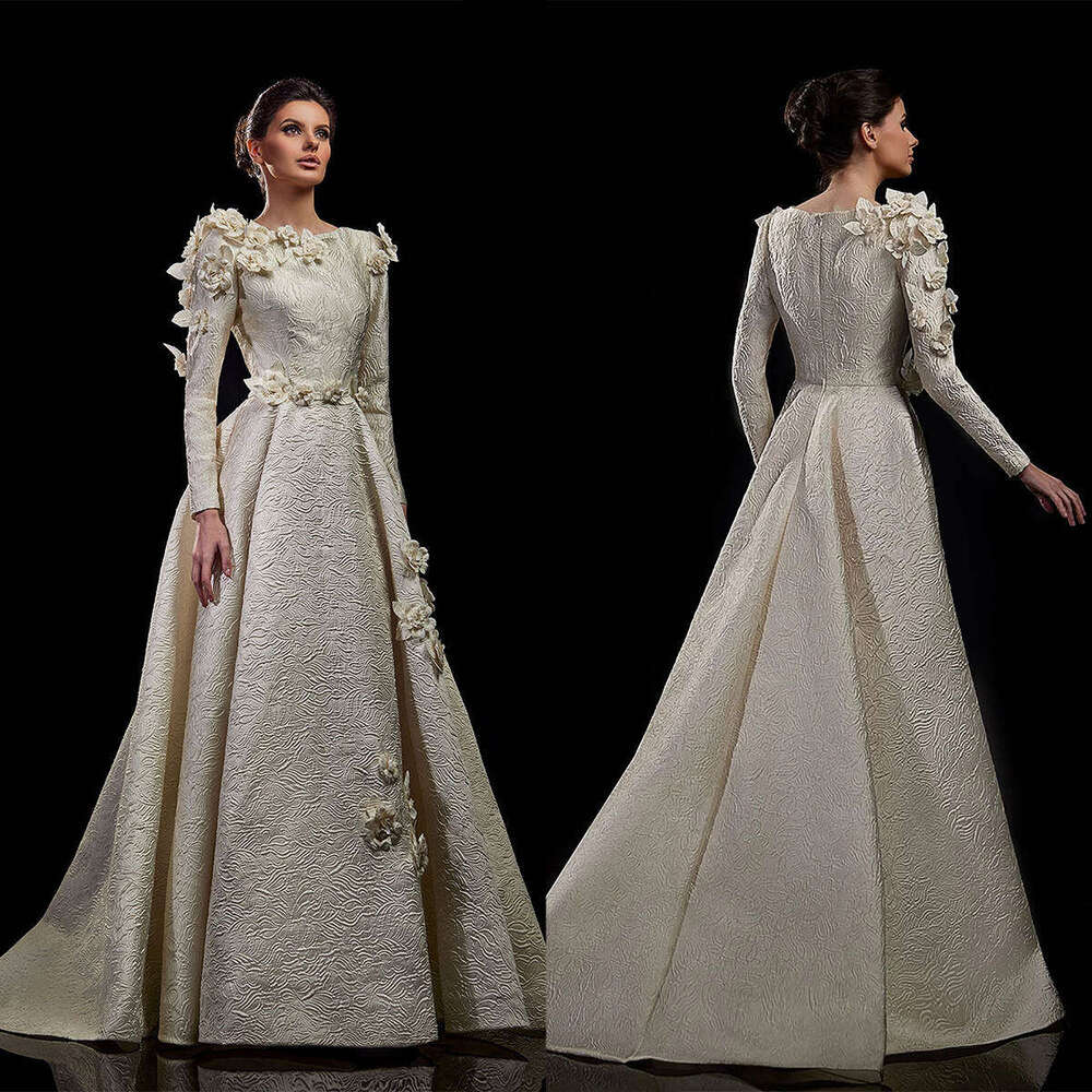 Gorgeous Wedding Dresses A-E O-Neck Appliques Wers Sleeve Or-Length Long Bridal Gown Vestido De Novia Custom Made 0228Lz