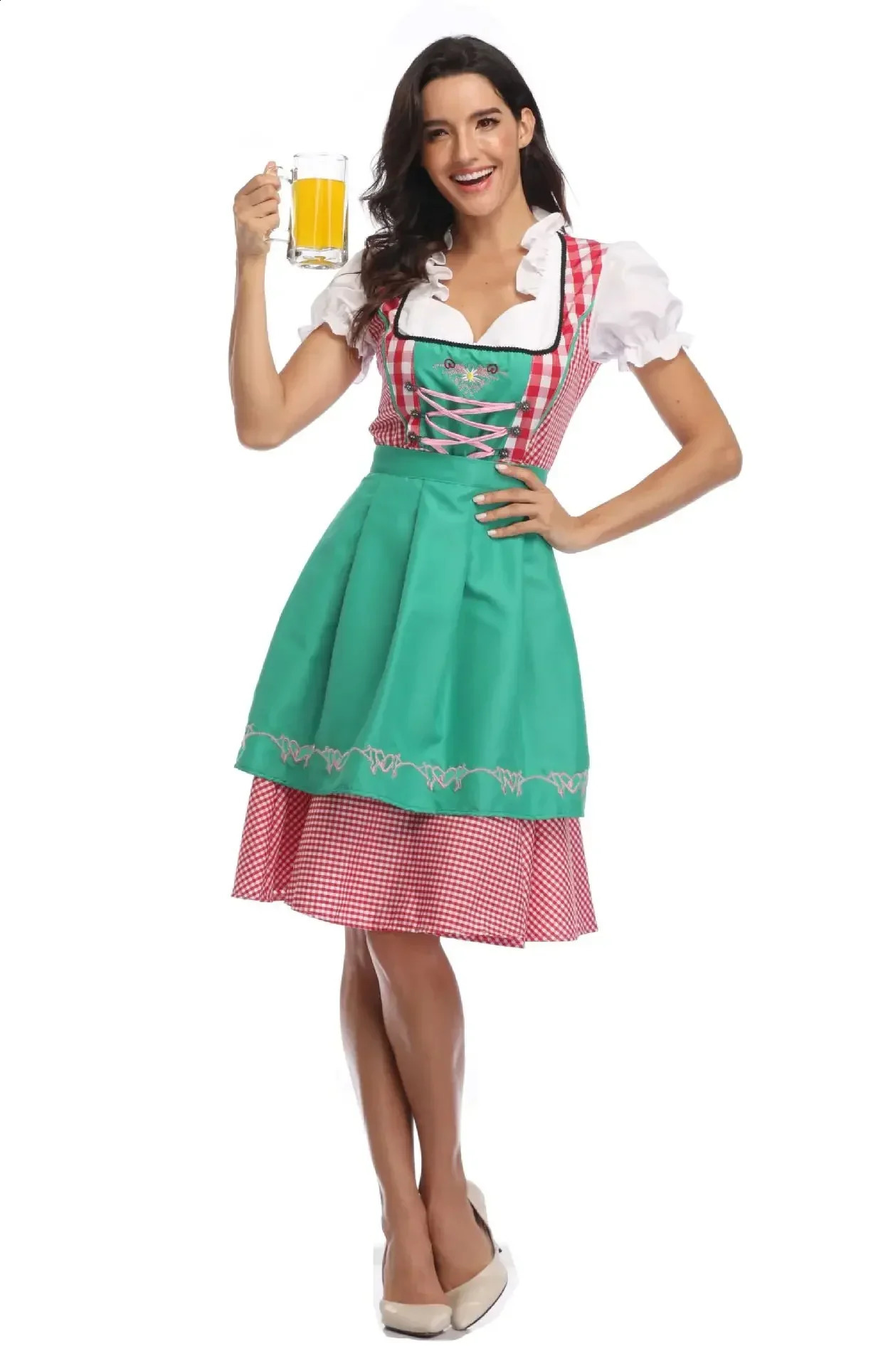 Bavarian Womens Beer Festival Dirndl Dress with Apron Beer Festival Bartender Attendant Costume Role Playing Carnival Halloween Party 240927