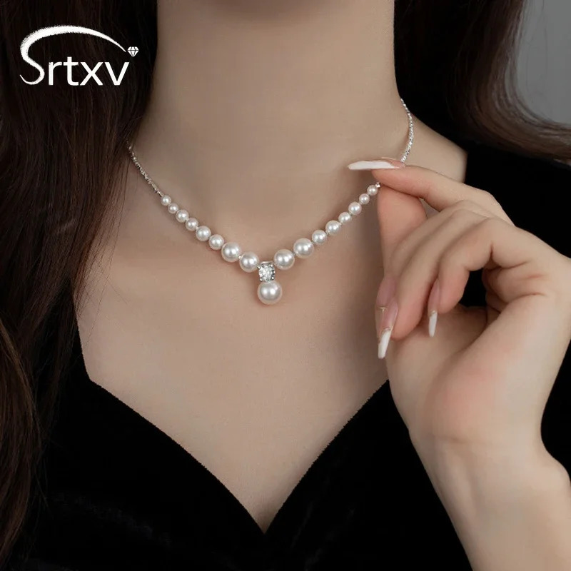 100% S925 Sterling Silver Gradient Pearl Pendants Necklace For Women Classic Choker Chain Wedding Birthday Party Gifts Jewelry 240921