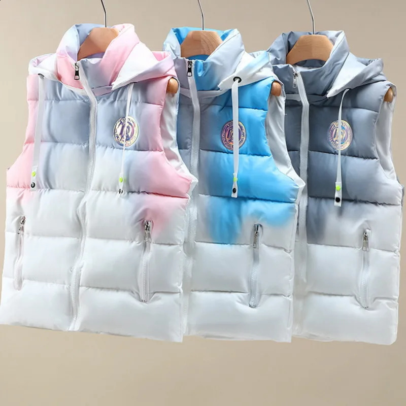 Wxw3663 tie dye hooded sleeveless jacket womens zipper Sim Fit thermal vest waist coat unisex autumnwinter 240926
