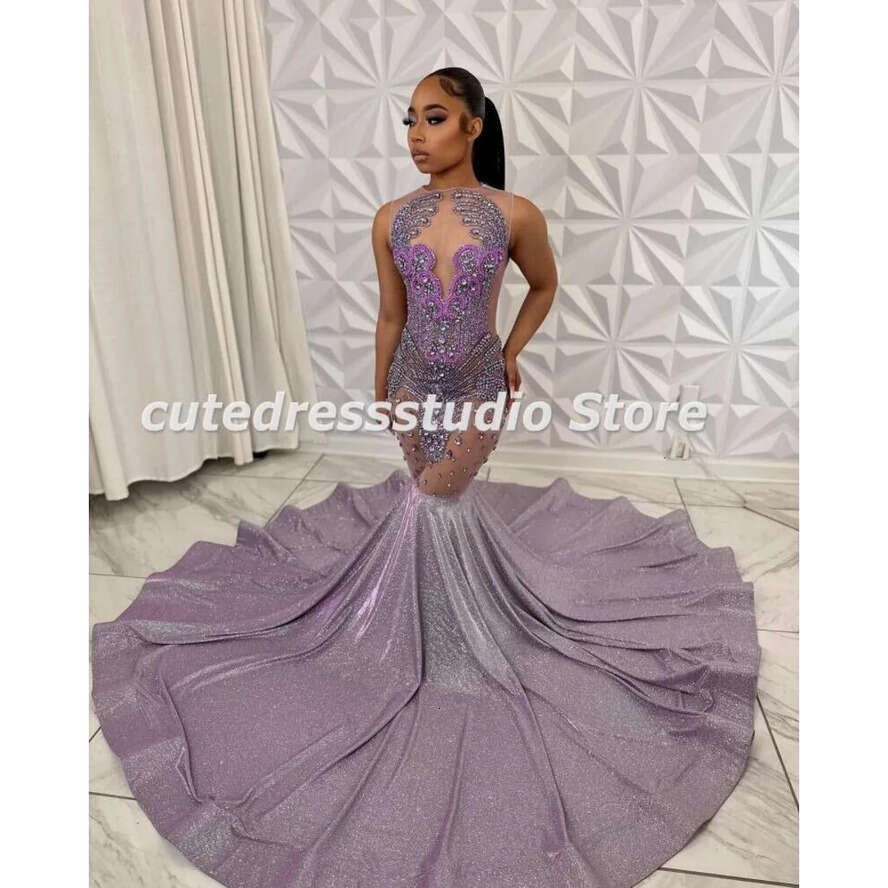 Dresses Prom Dia Sheer Neck Rhie Sequin Party Gowns Black Girls Mermaid Evening Dress Vestidos De Festa