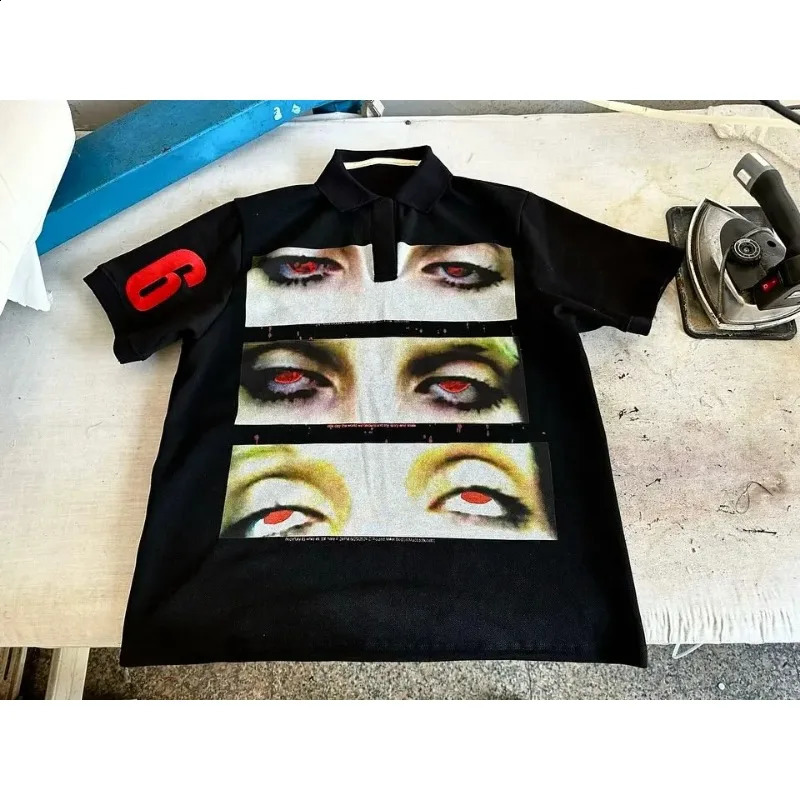 Summer Button Shirt Y2K Retro Collar Tshirt Casual Loose Short Sleeve Anime Graphic Printed Top 240926