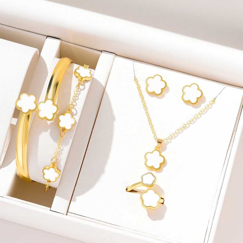 6-piece fashion and personalized minimalist embellishment oil drop lucky flower necklace bracelet earring set Y240926