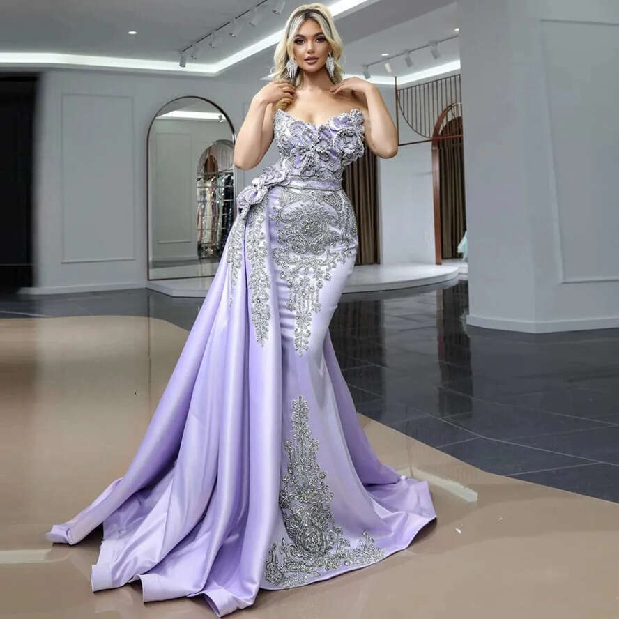 Dress Evening For Exquisite Women Mermaid Appliques Crystal Beaded Sleeveless Or Length Detachable Train Elegant Gown