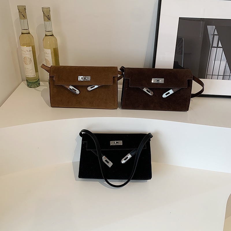 hot 2025 new frosted autumn and winter Kelly armpit women handbag shoulder crossbody small square original steel buckle hardware designer bag