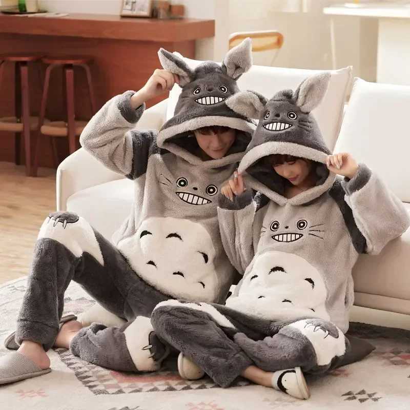Plush Flce Pajamas Set for Couples Long Slve Hooded Winter Slpwear Warm u0026 Cozy Flannel Pajamas for Men u0026 Women L251018PPG1
