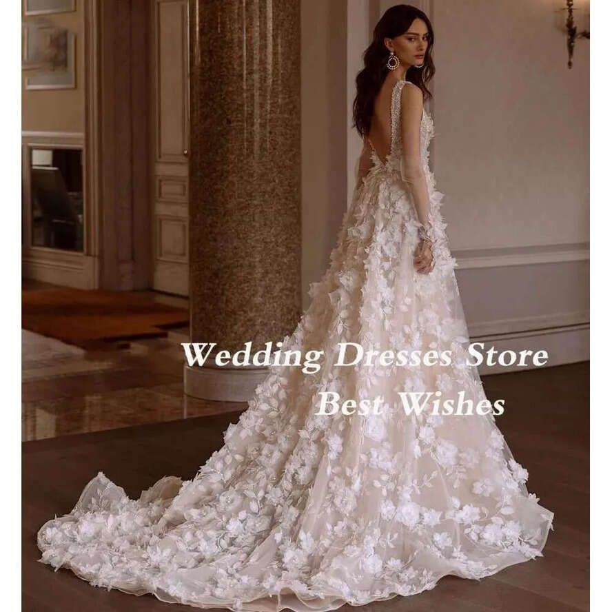 Elegant Dresses Bridal Wedding Backless Deep V Neck D Wer Applique Women Ocn Party Prom Gowns Ivory Vestidos De Novia Estidos E