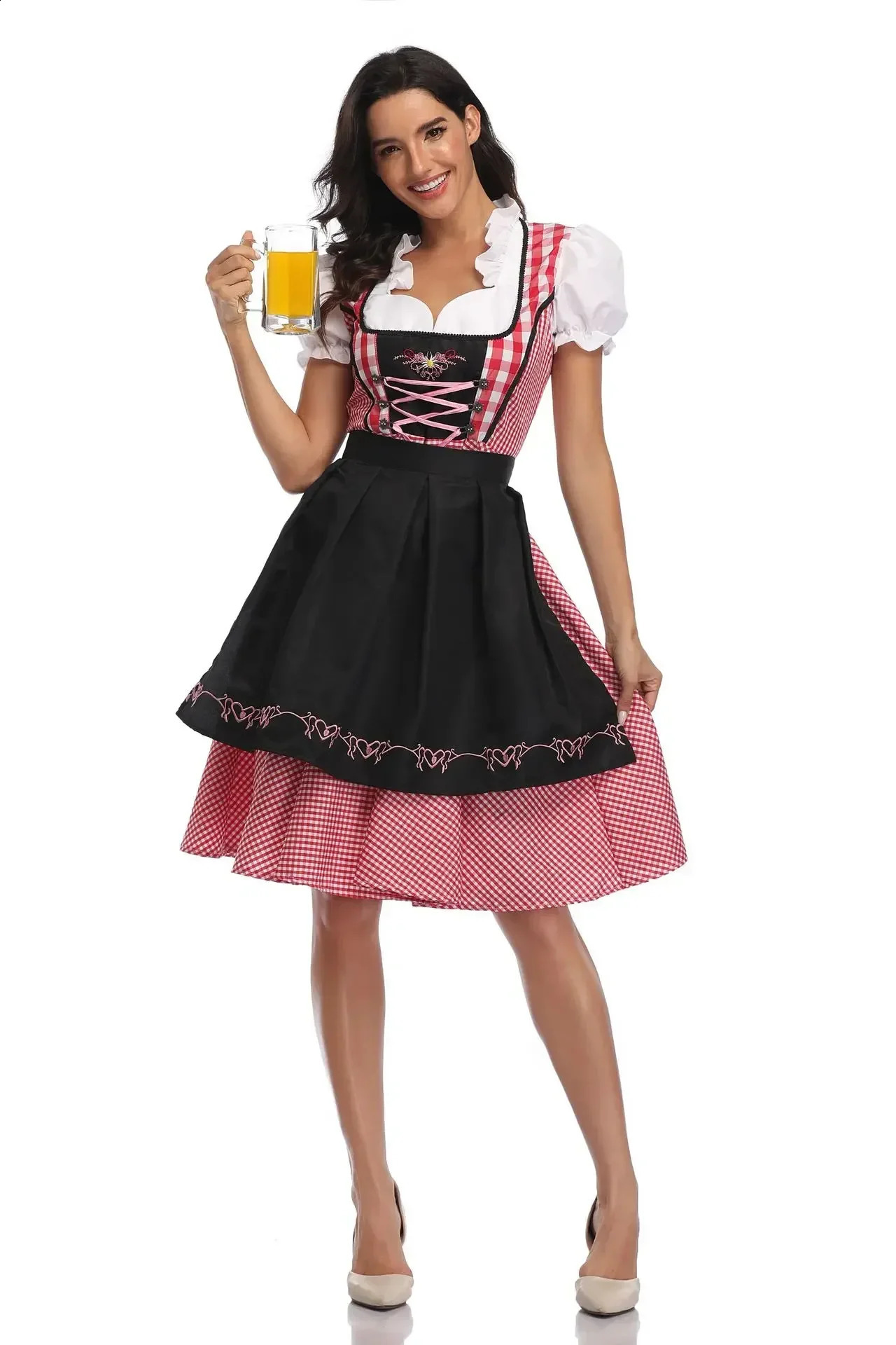 Bavarian Womens Beer Festival Dirndl Dress with Apron Beer Festival Bartender Attendant Costume Role Playing Carnival Halloween Party 240927