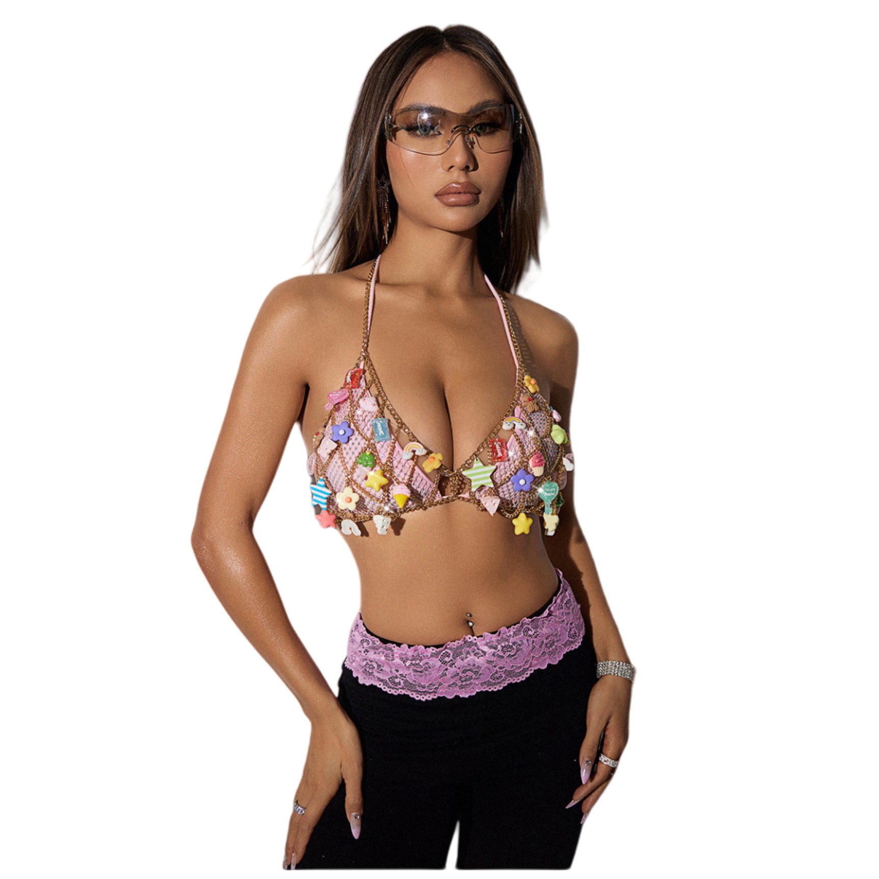 Stage Wear Womens Dance Accessories Pendant bikini top sexy beach chain hollowed out party chest chain backless hanging neck suspender