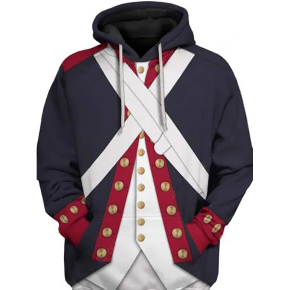Hoodie for Mens Womens Revolutionary War Uniform Costume 3D Printed Sweatshirt Army Jacket for Men Women Graphic Hoodies sweatshirt Pullover Long Slee