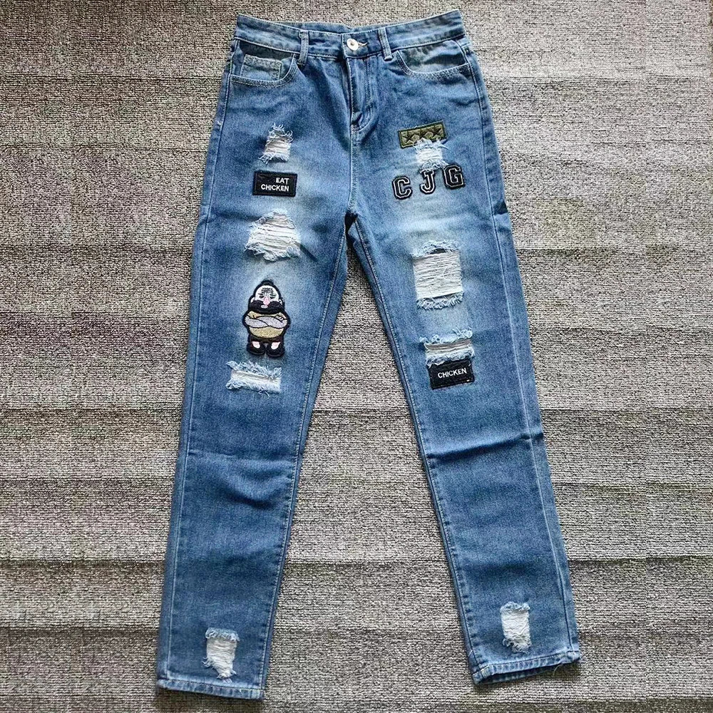 White Embroidery Skinny Ripped Jeans Men Cotton Stretchy Hole Slim Fit Hip Hop Denim Pants Casual Jeans for Men Jogging Trousers 240927 - view 6