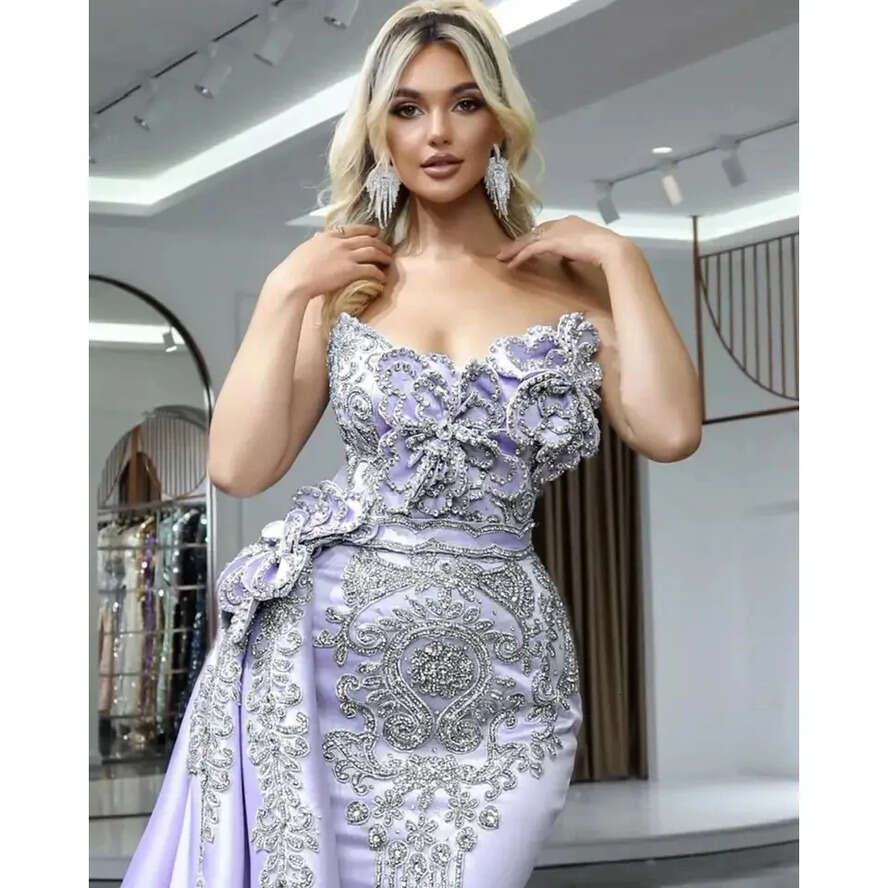 Dress Evening For Exquisite Women Mermaid Appliques Crystal Beaded Sleeveless Or Length Detachable Train Elegant Gown
