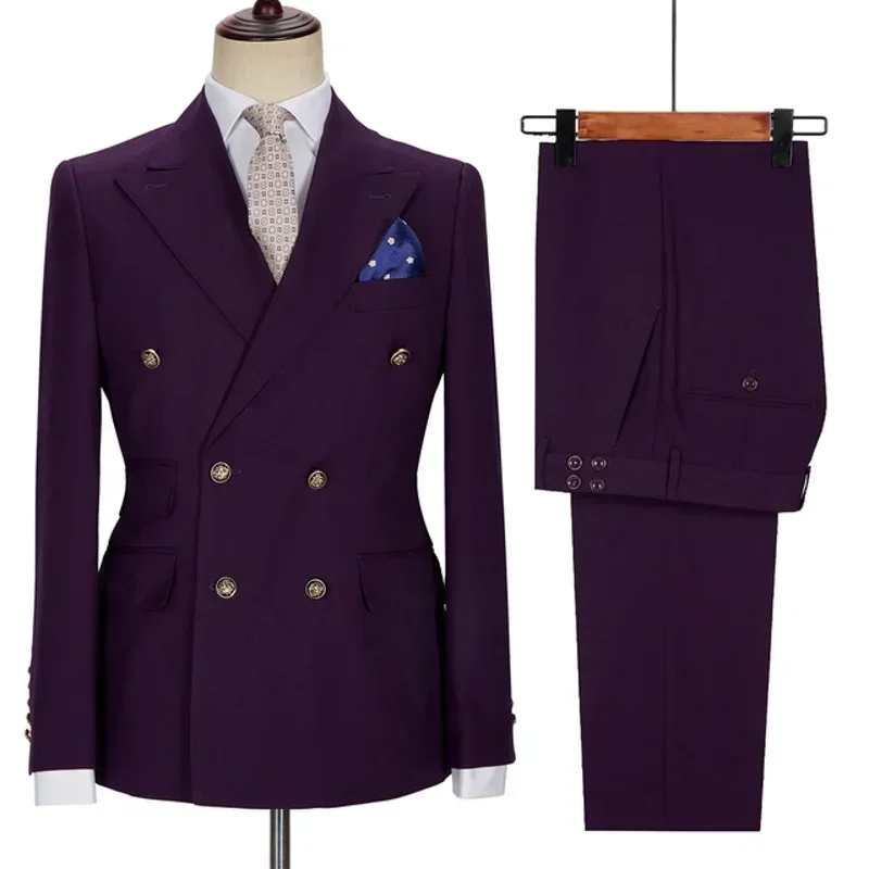 Formal Wedding Suits Or Men Double Breasted 2 Pcs Groom Tuxedo Prom Slim Fit Peak Lapel Business Jacket With Pants 2024