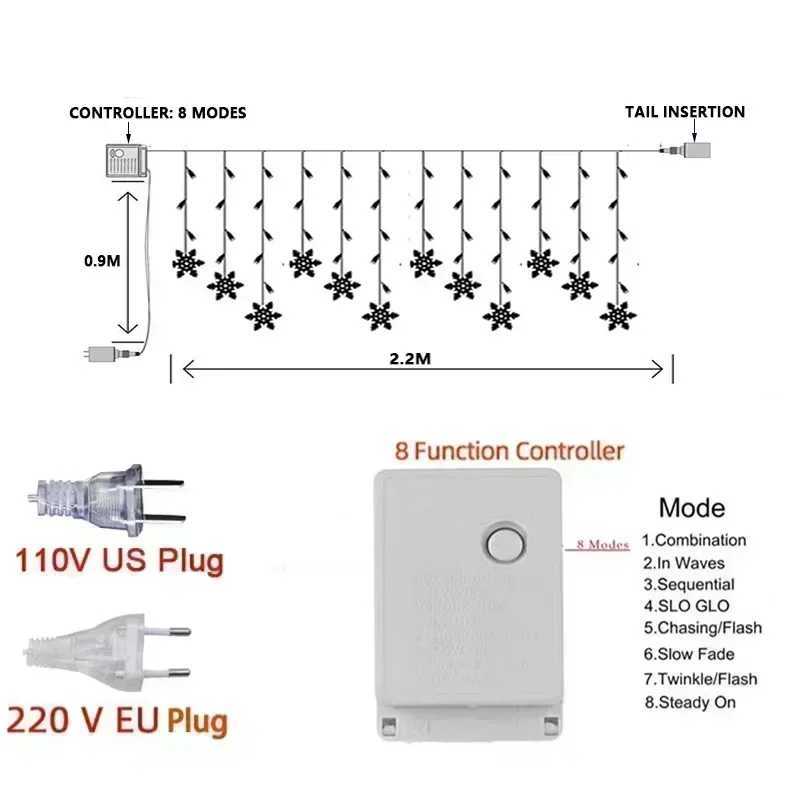 3M Christmas Lights LED Snow Curtains Ice Fairy String Lights Outdoor Garden Party Garden 2024 New Year Decoration Y240927