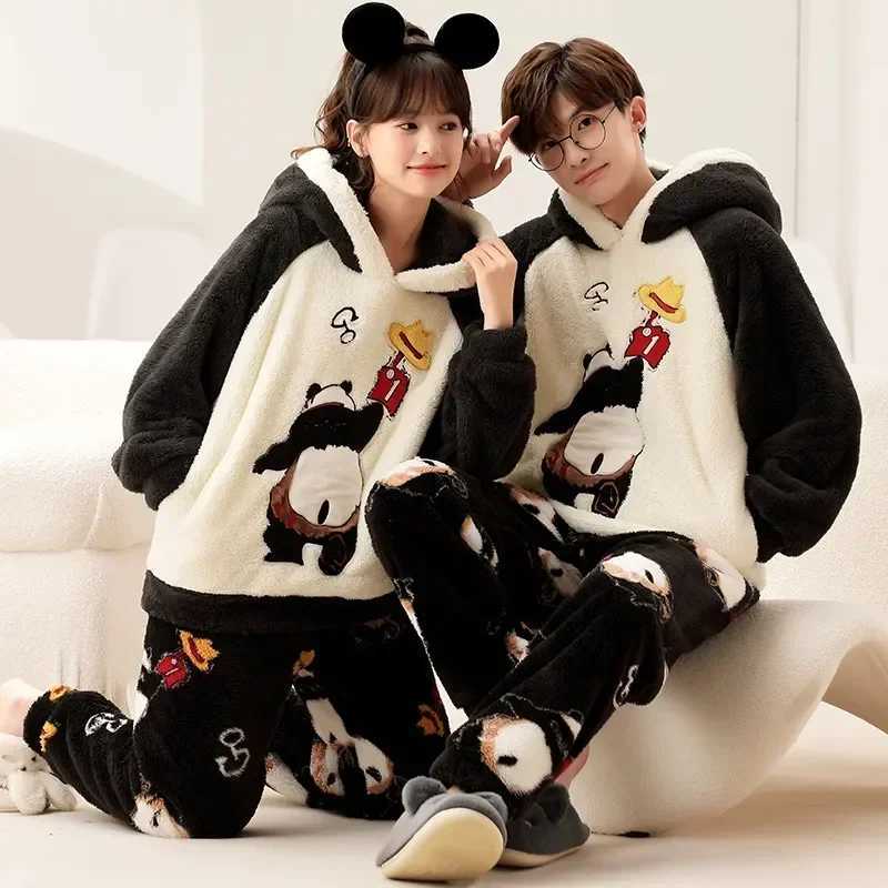Plush Flce Pajamas Set for Couples Long Slve Hooded Winter Slpwear Warm u0026 Cozy Flannel Pajamas for Men u0026 Women L251018PPG1