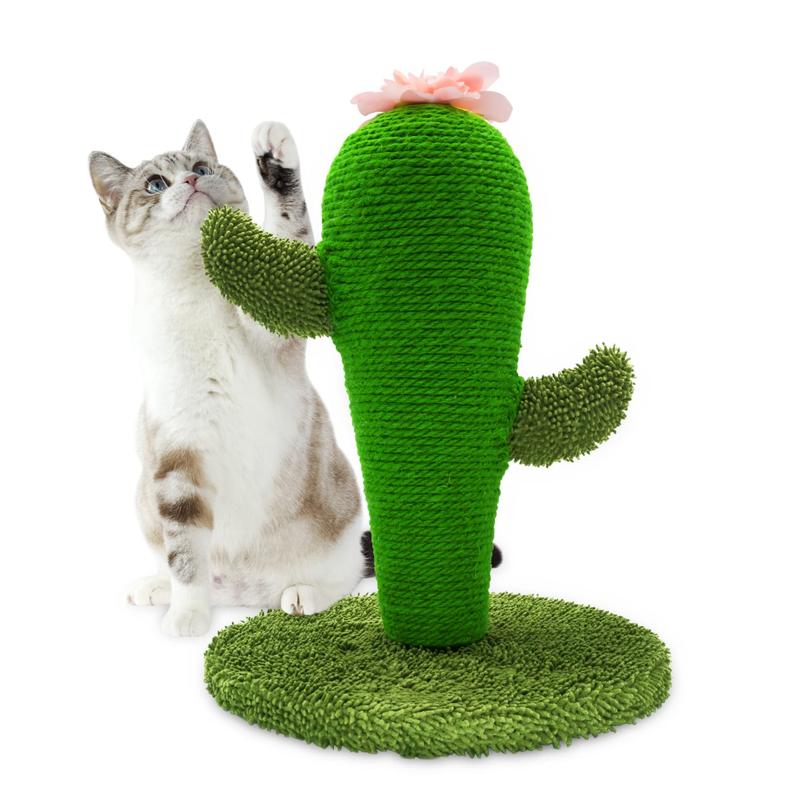 Cute Cat Cactus Floor-to-Ceiling Cat Scratching Post - Natural Sisal Cat Scratcher for Indoor Cats and Kittens
