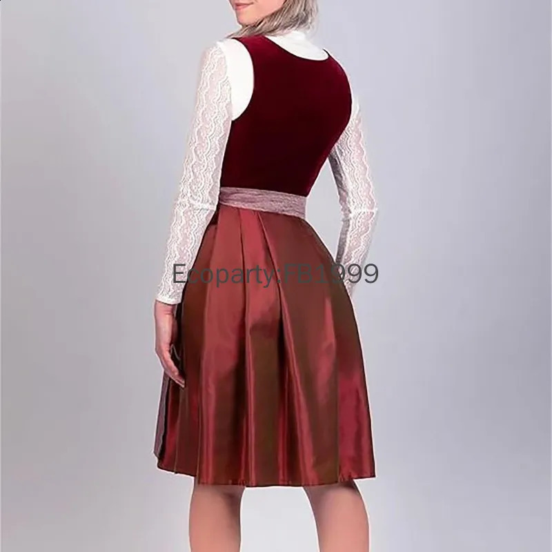 Womens German Beer Girl Role Playing Costume Bavarian Beer Festival Red Velvet Dirndl Dress with Apron Carnival Party Costume 240927