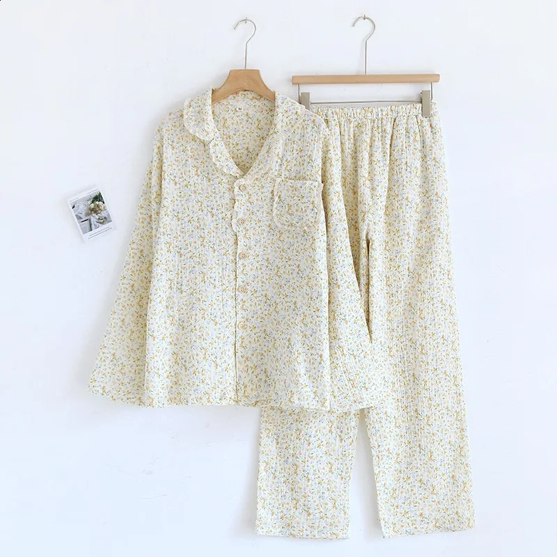 100% cotton Gauze womens sleepwear spring and autumn 2piece evening gown casual wear 240926