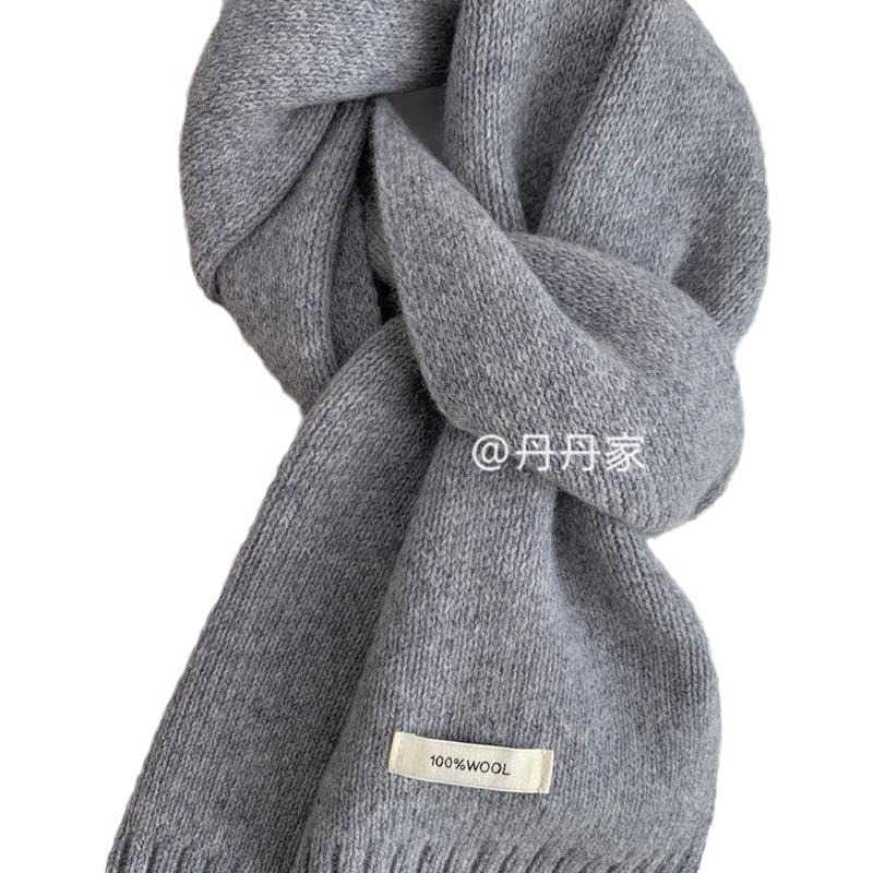 Grey pure wool scarf~High quality black grey pure Australian wool warm knitted scarf for men and women winter scarf Y240927