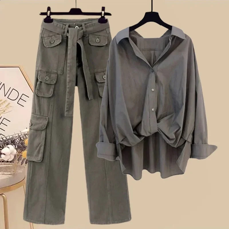 Spring/Summer Set Womens Retro Shirt Versatile Tank Top Fashion Wide Leg Pants 3-Piece Set Trendy 240927