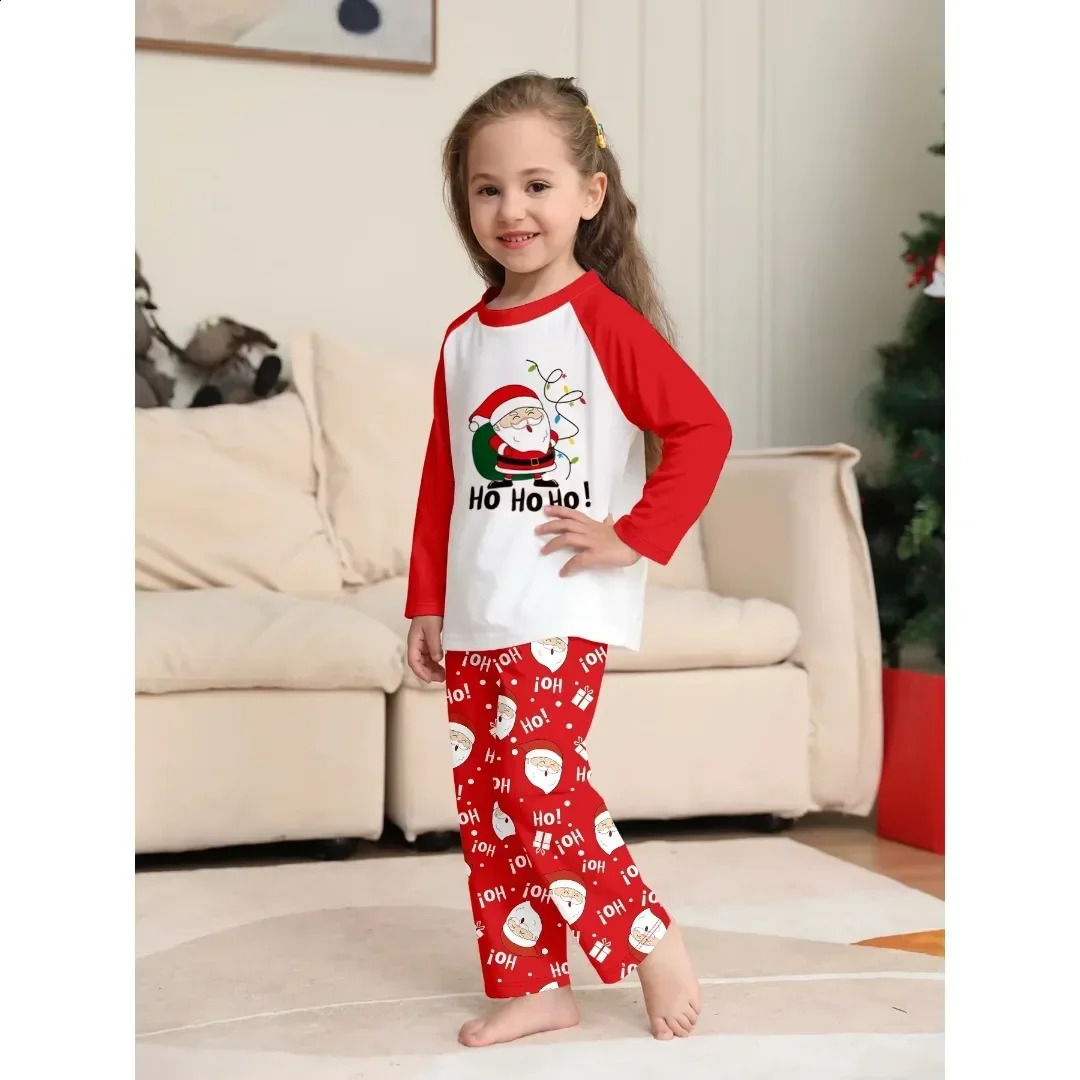 Christmas pajamas cute Santa Claus printing parents and children matching clothing set baby dog jumpsuit O collar 2 pieces of family 240926