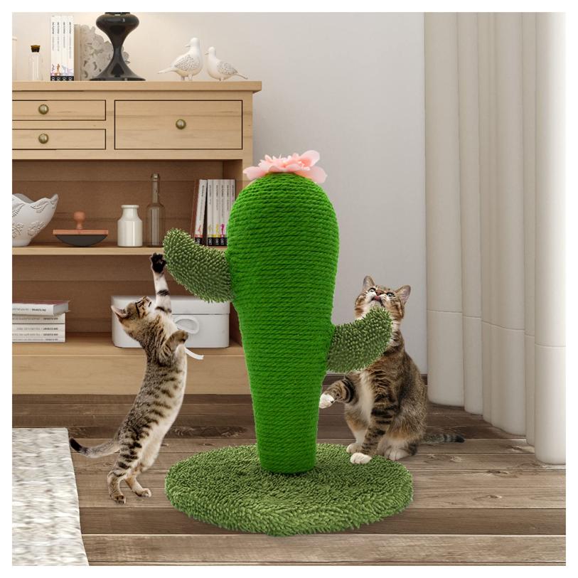 Cute Cat Cactus Floor-to-Ceiling Cat Scratching Post - Natural Sisal Cat Scratcher for Indoor Cats and Kittens