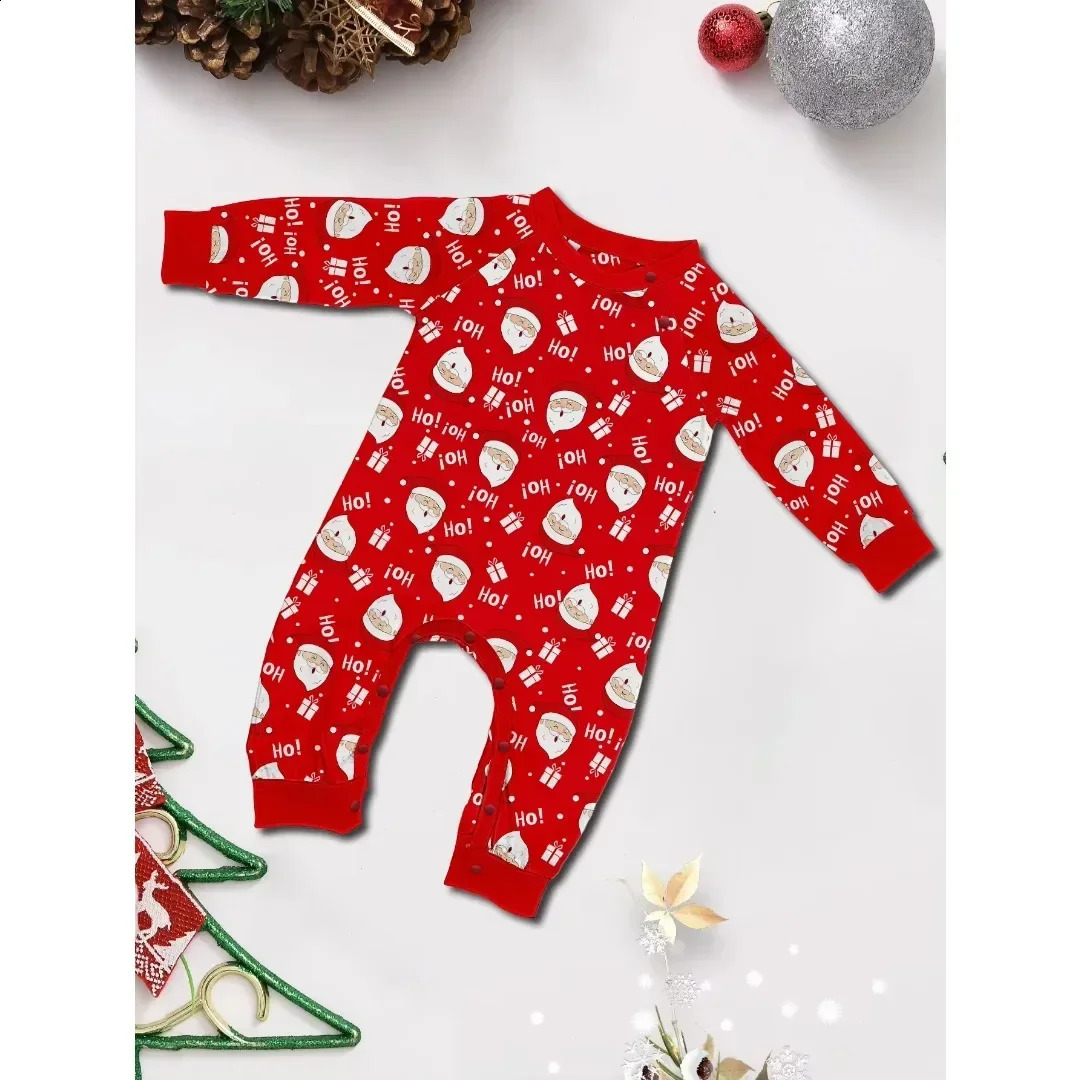 Christmas pajamas cute Santa Claus printing parents and children matching clothing set baby dog jumpsuit O collar 2 pieces of family 240926