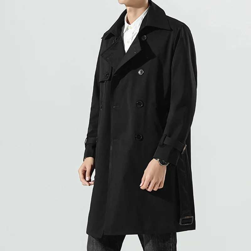 2023 British style double chest mens windbreaker business casual loose long mens windbreaker M-4XL W240926