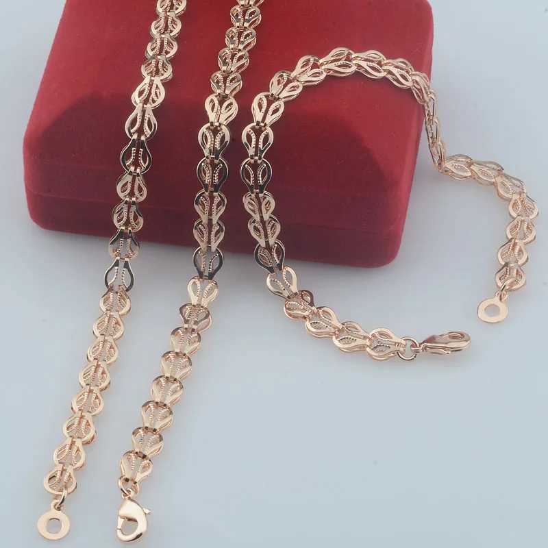 6mm Wen 585 rose gold colored feather shaped double-layer snake necklace bracelet set jewelry Y240926