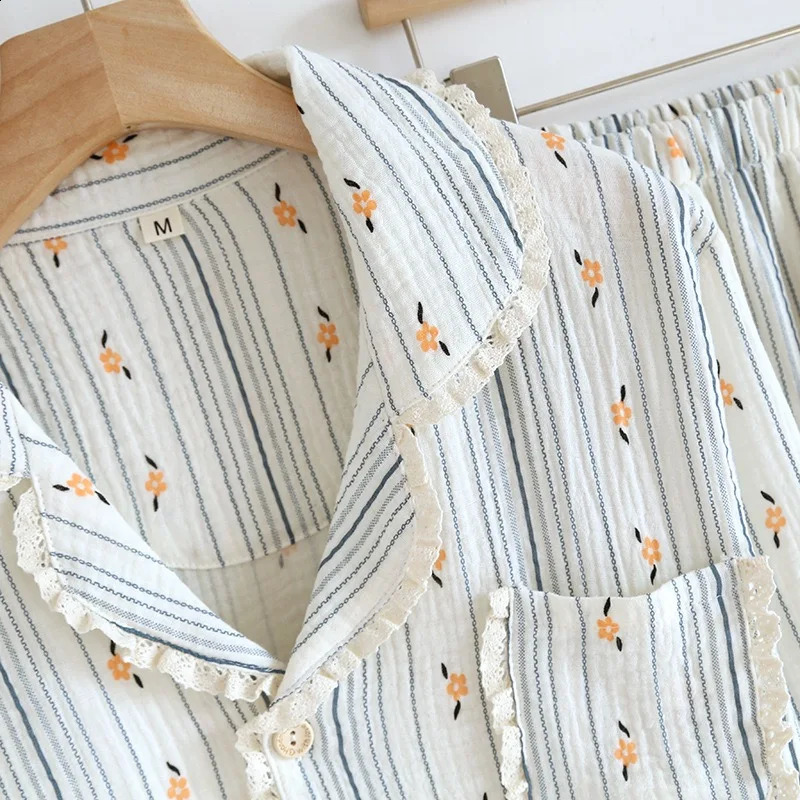 100% cotton Gauze womens sleepwear spring and autumn 2piece evening gown casual wear 240926