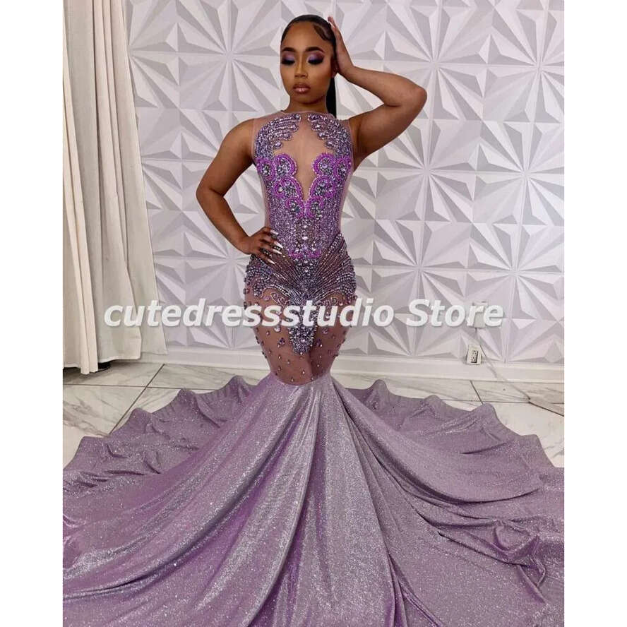 Dresses Prom Dia Sheer Neck Rhie Sequin Party Gowns Black Girls Mermaid Evening Dress Vestidos De Festa