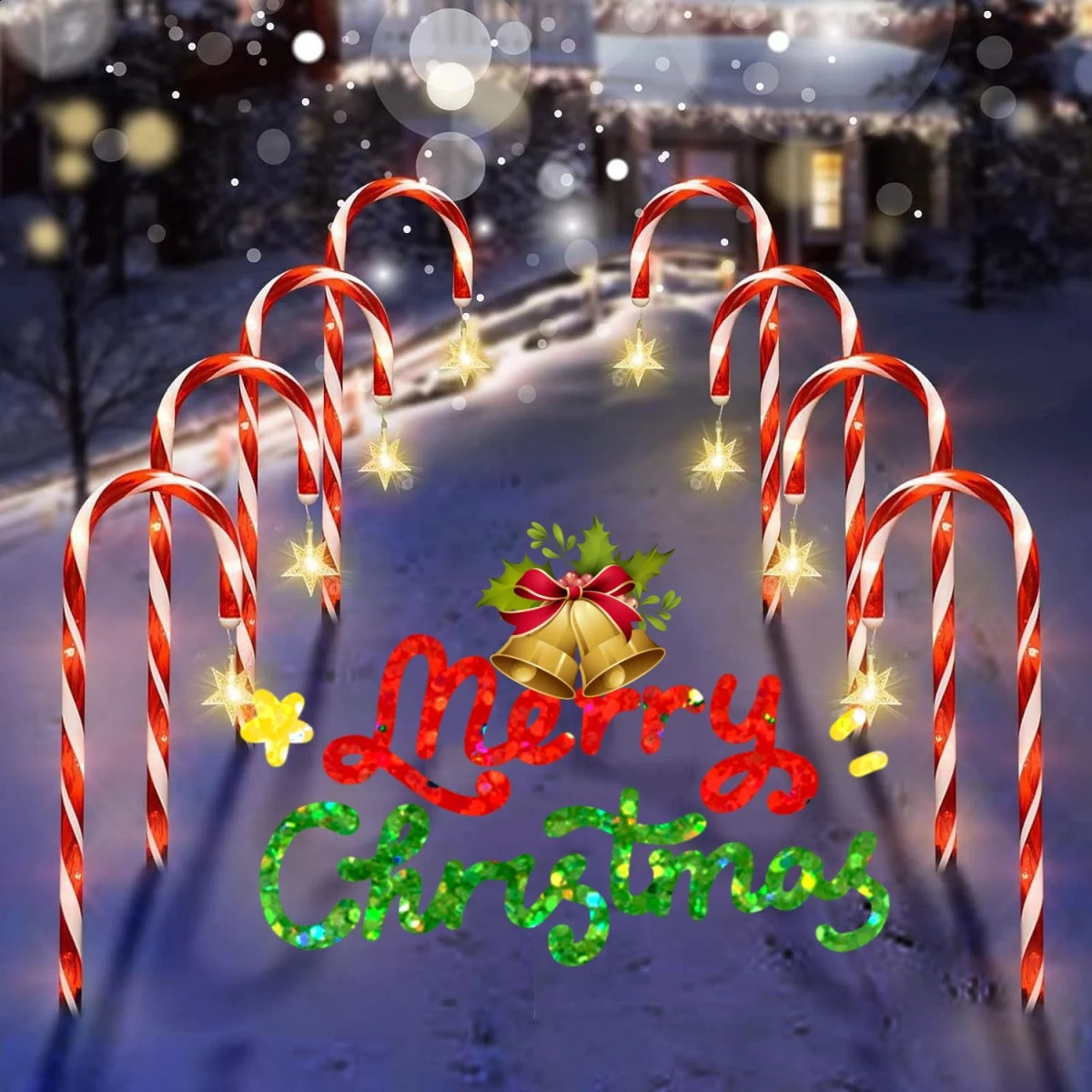 Christmas solar candy cane lights holiday parties courtyard paths atmosphere decoration props outdoor waterproof night 241019