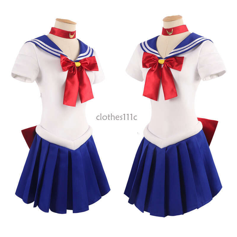 Women's Moon Tsukino Usagi Adult Cosplay Costume 7 Pcs Set Crystal Sailor Suit Dress Wig Props Uniform Outfit Halloween