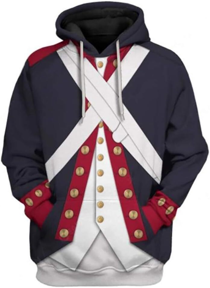 Hoodie for Mens Womens Revolutionary War Uniform Costume 3D Printed Sweatshirt Army Jacket for Men Women Graphic Hoodies sweatshirt Pullover Long Slee