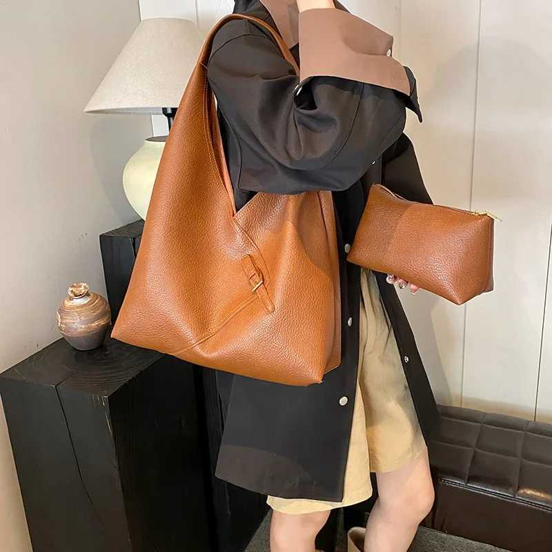 LEFTSIDE 2 Pcs/set Big Splicing Leather Shoulder Bags for Women Y2K Korean Fashion Trend Female Hobo Bag Lady Handbags