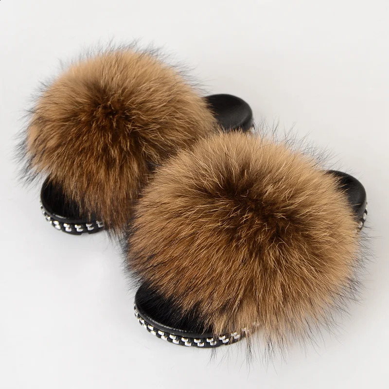 Womens slider summer fox sandals womens and fashion women with fur arrival 240