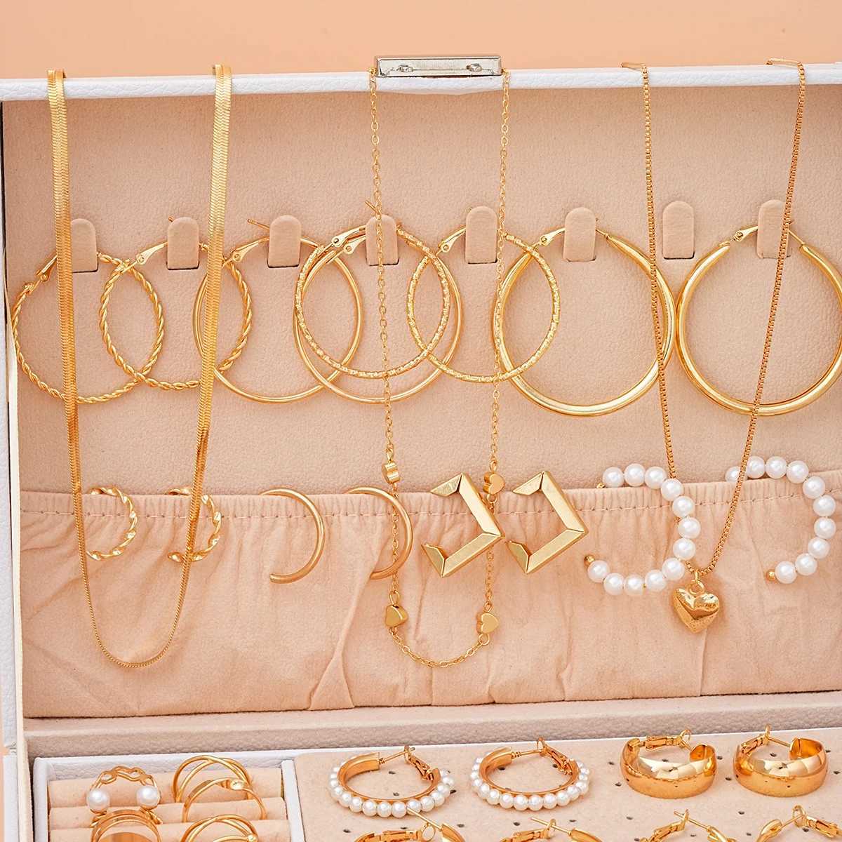 42 pieces/set of fashionable metal hoop earrings necklaces bracelets ankle rings Cbinations jewelry set 2024 Wenzhou gift Y240926