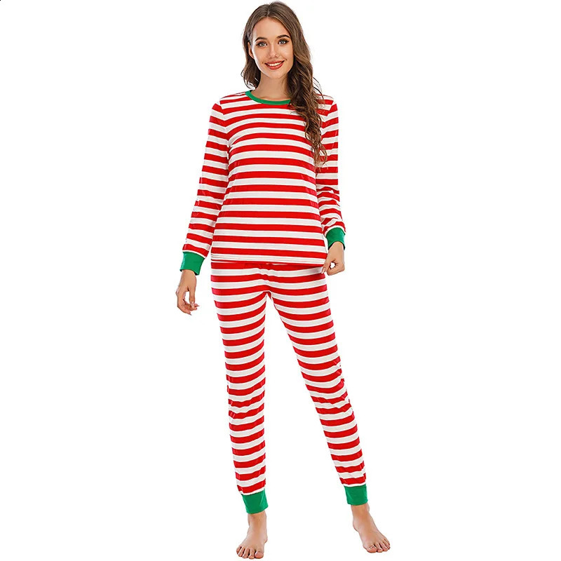 Red and White Striped Family Christmas Pajama Set Childrens Pajamas Mother Father Appearance Couples 240926