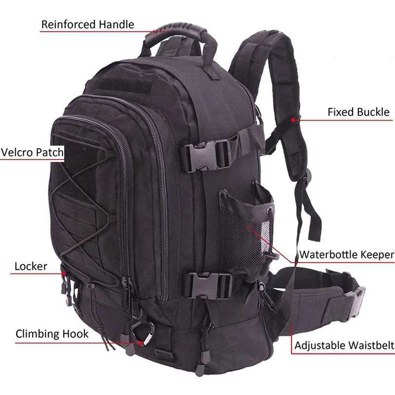 LQARMY 60L Military Tactical Backpack Army Molle Assault Rucksack Outdoor Travel Hiking Rucksack Camping Hunting Mochila Hombre Y240927