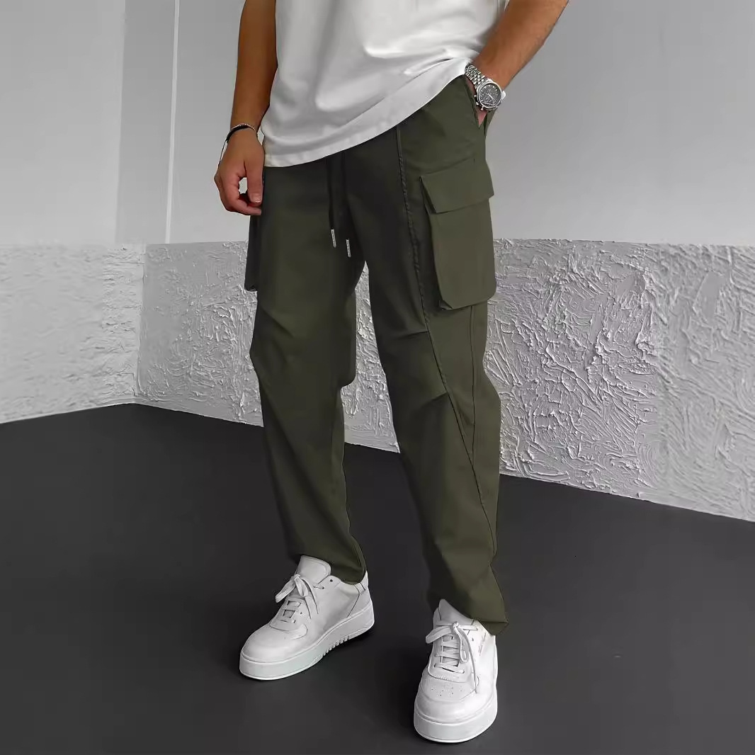 Men's Cargo Pants With Flap Pockets, Side Drawstring Waist
