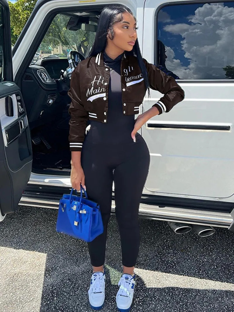 Letter Embroidery Womens Bomber Jacket Y2K Streetwear Fashion Single Chest Ultra Thin Short Jacket School Jacket 240927