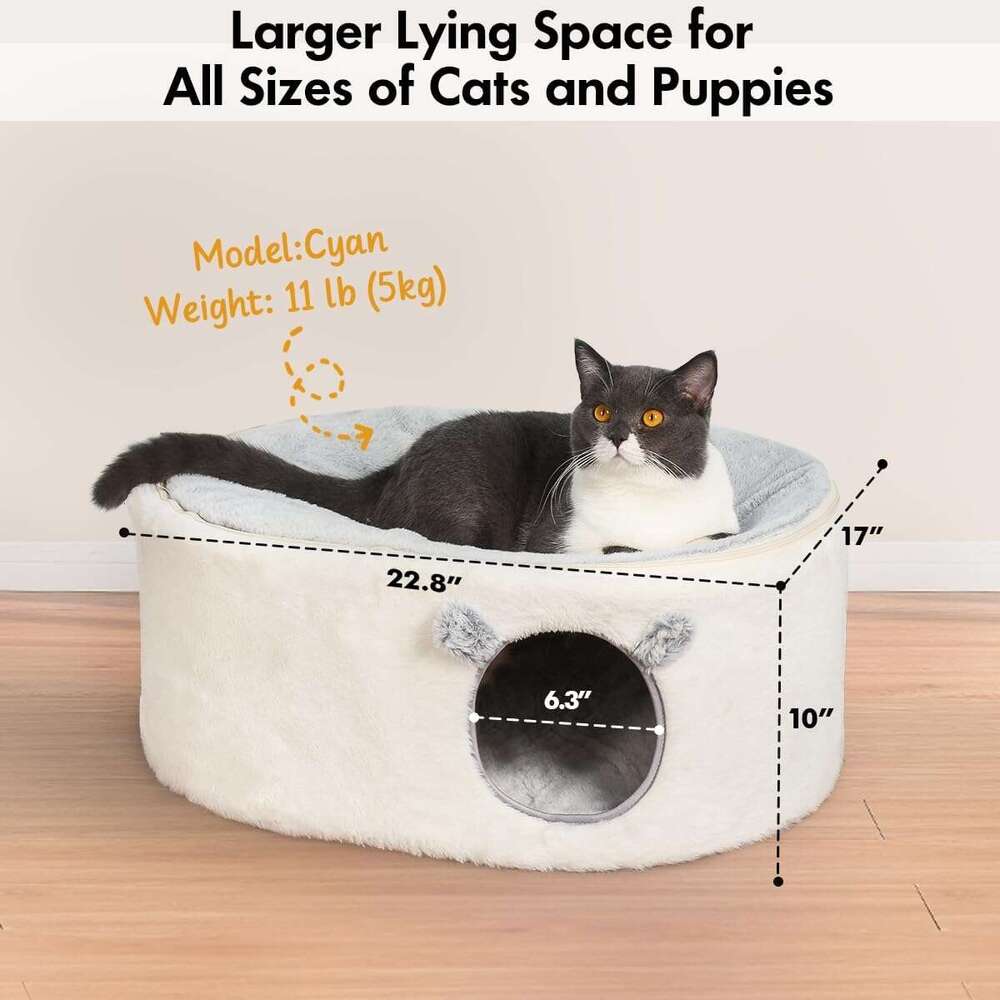Cat suitable for indoor cats, fluffy hole, large enclosed house, pet bed hammock with detachable and washable cover, oval cat hiding